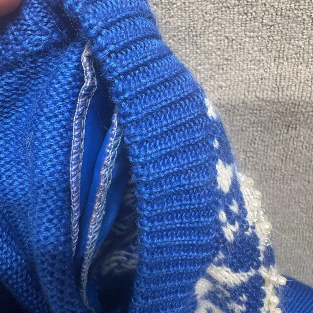 80s Blue Wool Fair Isle Sweater Small Alexa Grace Angora NWT Ice Skater Y2K - Picture 9 of 9
